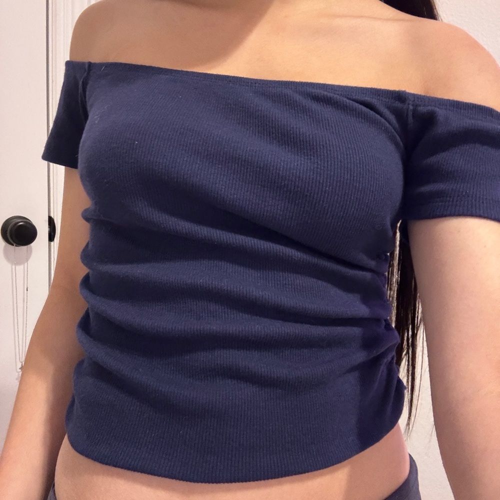 Navy Blue Off the Shoulder Top